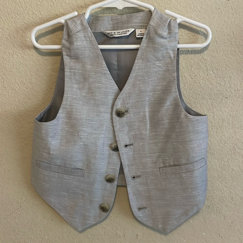 Janie and Jack: light gray linen Vest size 3